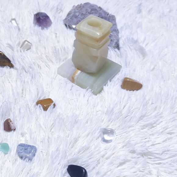 One Large Vintage White Onyx Taper Candle Holder - Picture 6 of 6